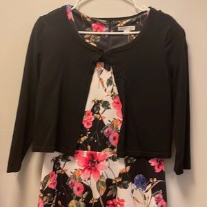 Floral dress with black cardigan- never worn